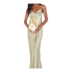Show Me Your Mumu Tuscany Maxi Slip Dress Green Satin Spaghetti Strap Size XXS
